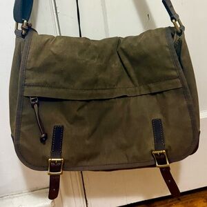 Vintage Fossil Olive Brown Canvas & Leather Messenger Bag